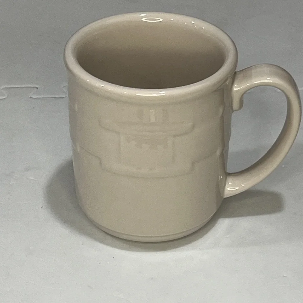 Longaberger Pottery Coffee Mugs Woven Traditions Set 2 USA Vintage Cream Green - Picture 7 of 12